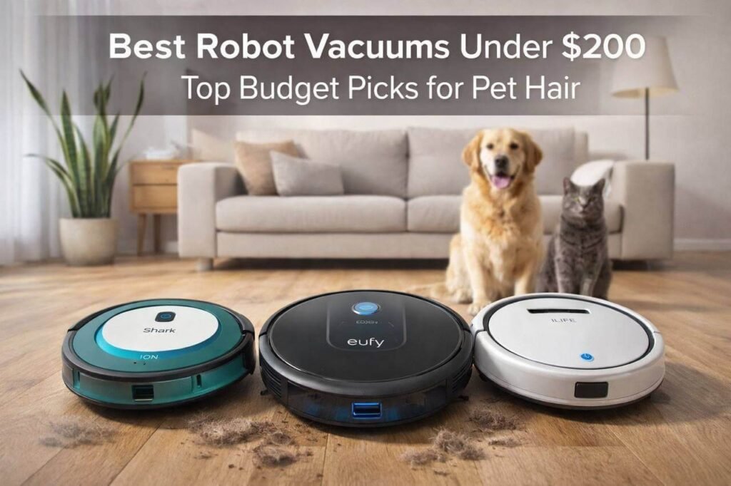 best robot vacuum under $200 for pet hair cleaning on hard floors and carpets
