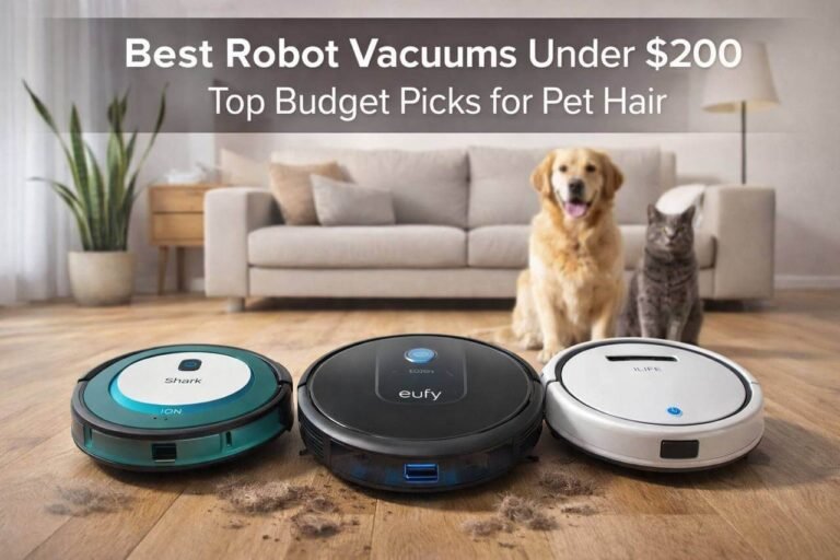 best robot vacuum under $200 for pet hair cleaning on hard floors and carpets