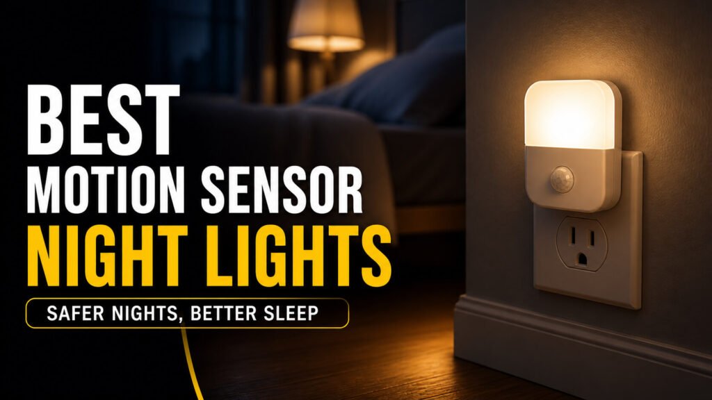 motion sensor night light in bedroom with soft warm lighting