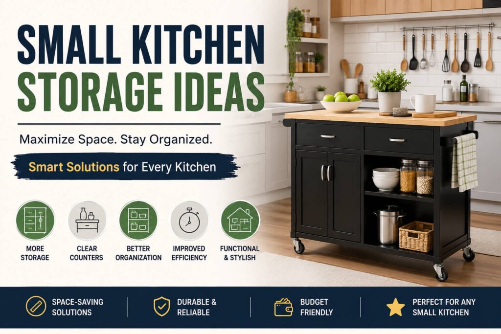 7 Small Kitchen Storage Ideas That Actually Work 2 Small Kitchen Storage Ideas featuring a HOMCOM kitchen island cart with drawers, shelves, and extra workspace